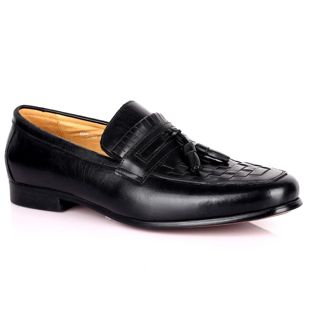 Gian Elegant Checkers And Fringe Designed Loafers Shoe - Black - Obeezi.com