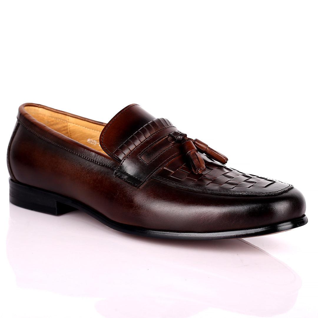 Gian Elegant Checkers And Fringe Designed Loafers Shoe - Coffee - Obeezi.com