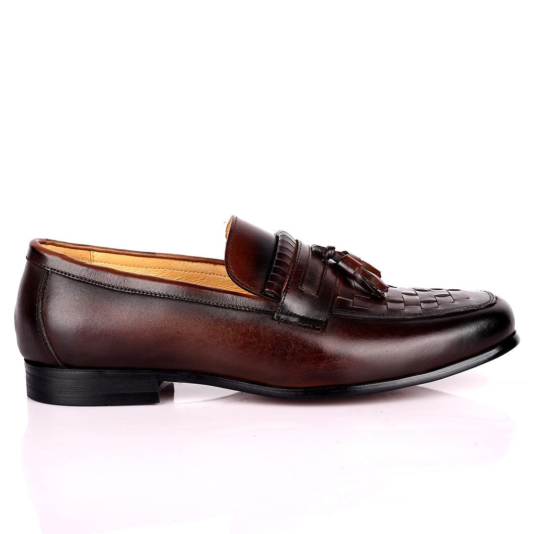 Gian Elegant Checkers And Fringe Designed Loafers Shoe - Coffee - Obeezi.com