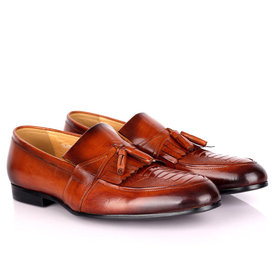 Gian Elegant Croc, Fringe And Tassel Designed Wet Tip Shoe - Brown - Obeezi.com