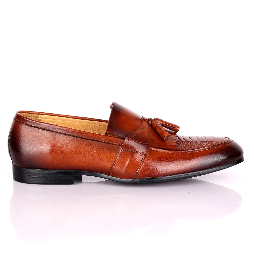 Gian Elegant Croc, Fringe And Tassel Designed Wet Tip Shoe - Brown - Obeezi.com