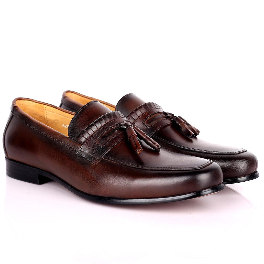 Gian Elegant Fringe Designed Loafers Shoe - Coffee - Obeezi.com