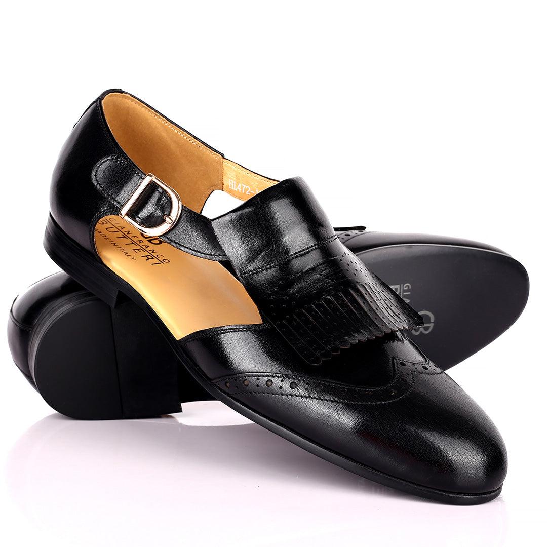 Gian Elegant Fringe Designed Men's Sandal - Black - Obeezi.com