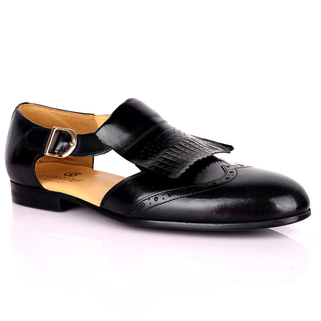 Gian Elegant Fringe Designed Men's Sandal - Black - Obeezi.com