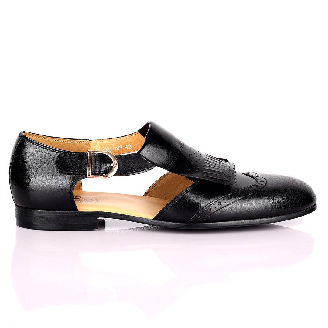 Gian Elegant Fringe Designed Men's Sandal - Black - Obeezi.com