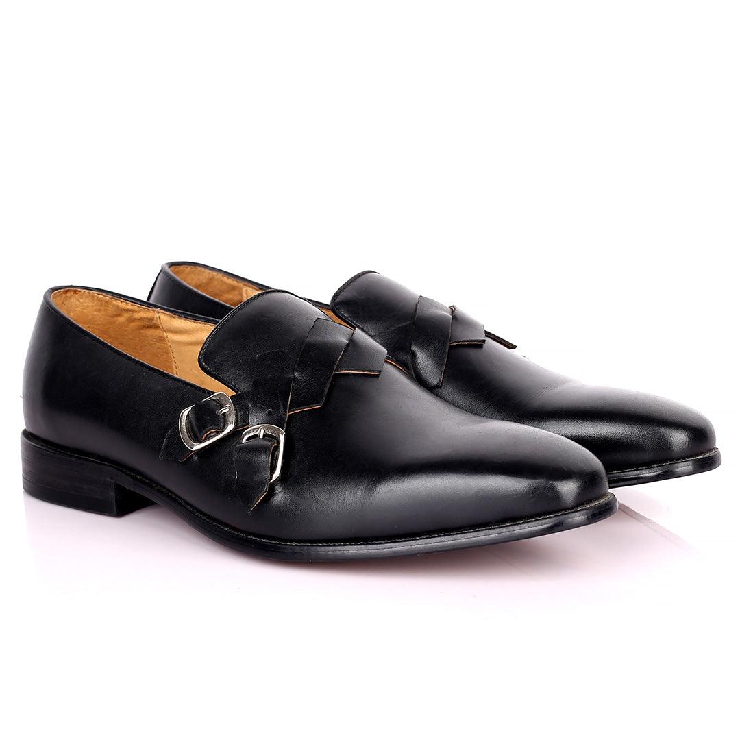 Gian Elegant Intertwined Double Belt Designed Formal Shoe - Black - Obeezi.com