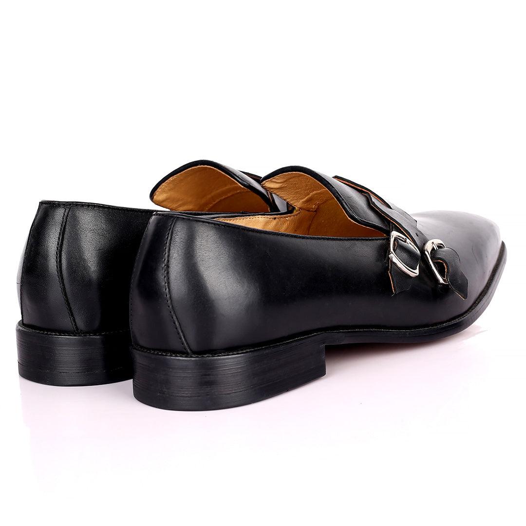 Gian Elegant Intertwined Double Belt Designed Formal Shoe - Black - Obeezi.com