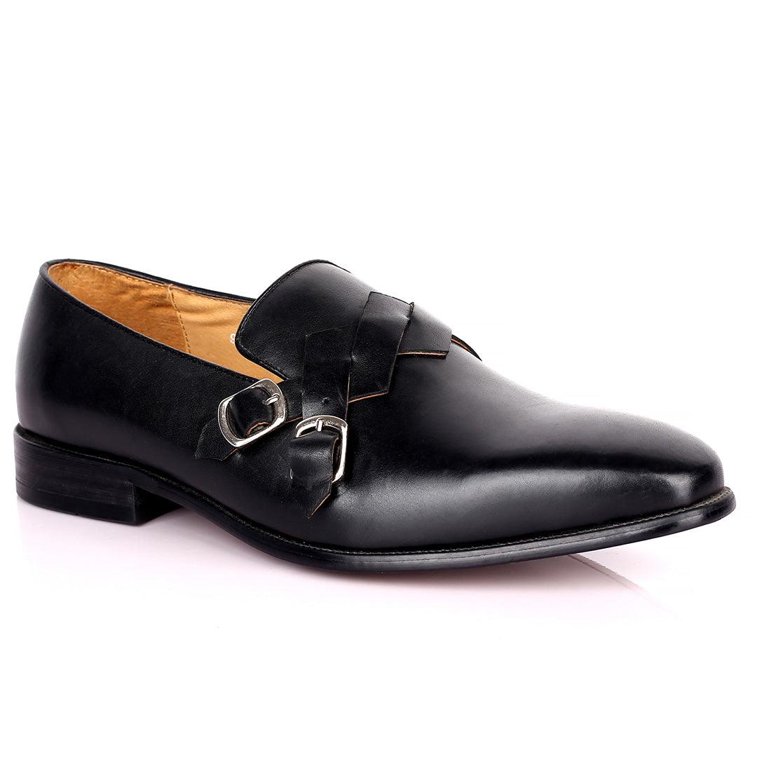 Gian Elegant Intertwined Double Belt Designed Formal Shoe - Black - Obeezi.com
