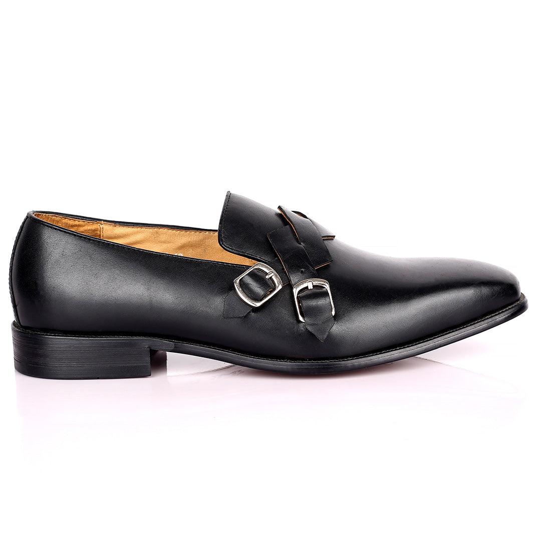 Gian Elegant Intertwined Double Belt Designed Formal Shoe - Black - Obeezi.com