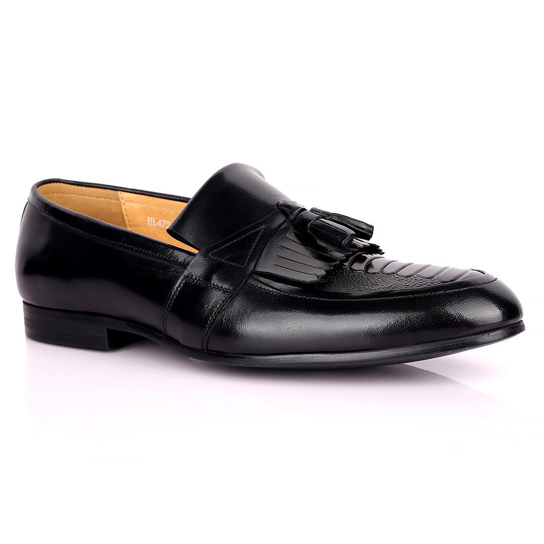 Gian Exquisite Tassel and Fringe Designed Black Leather Shoe - Obeezi.com