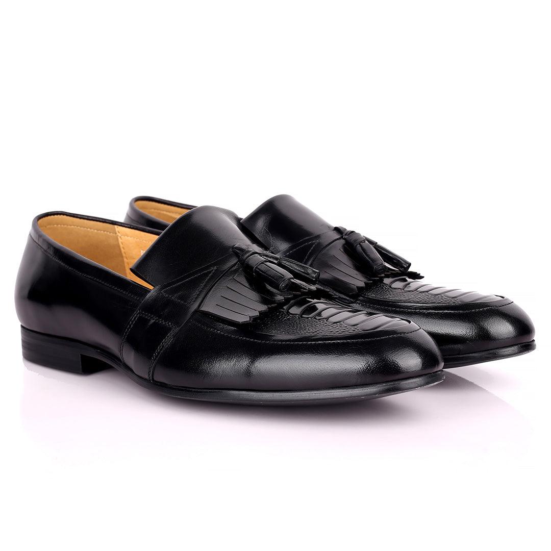 Gian Exquisite Tassel and Fringe Designed Black Leather Shoe - Obeezi.com