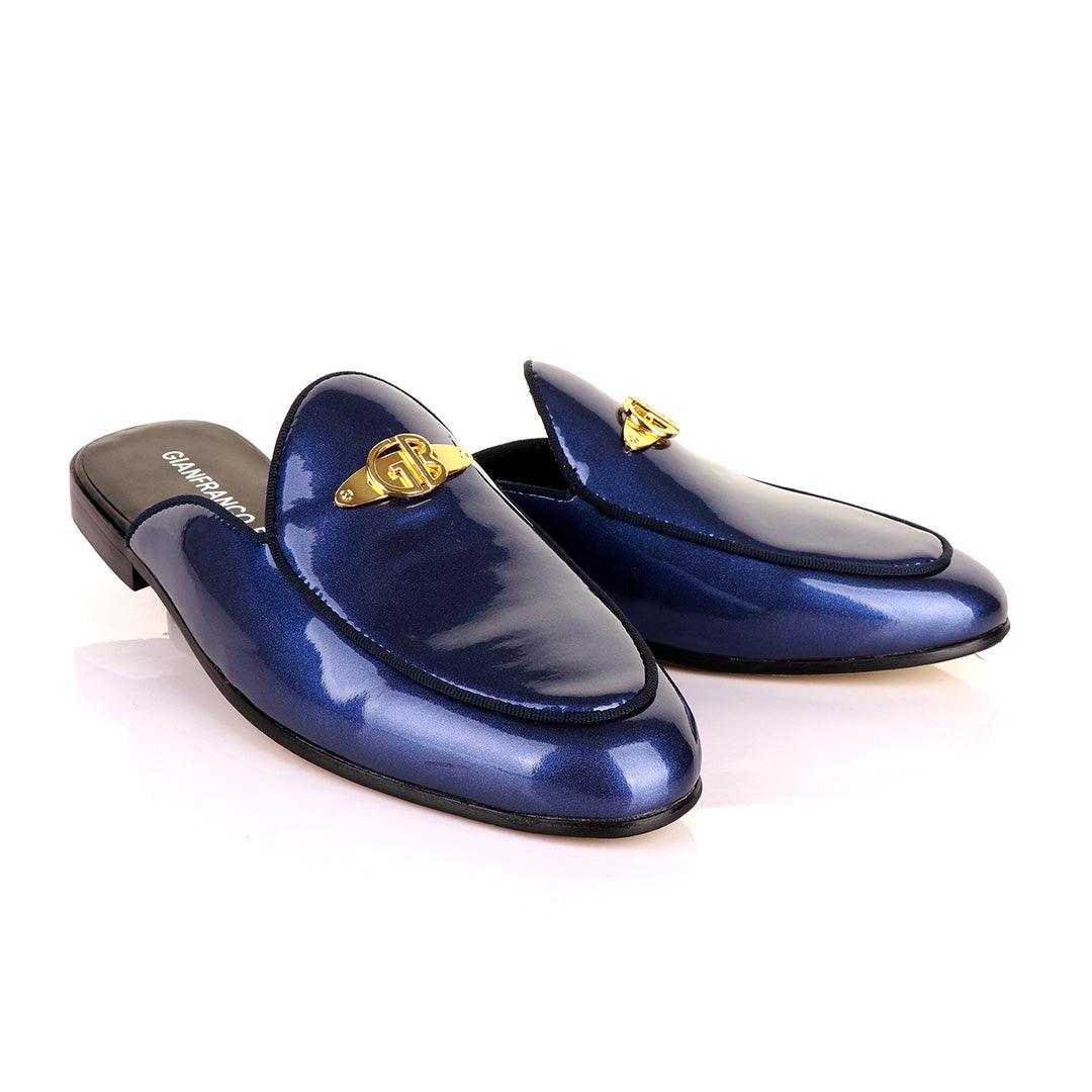 Gianfrranco Butteri Half Shoe With Gold Logo-Royal Blue - Obeezi