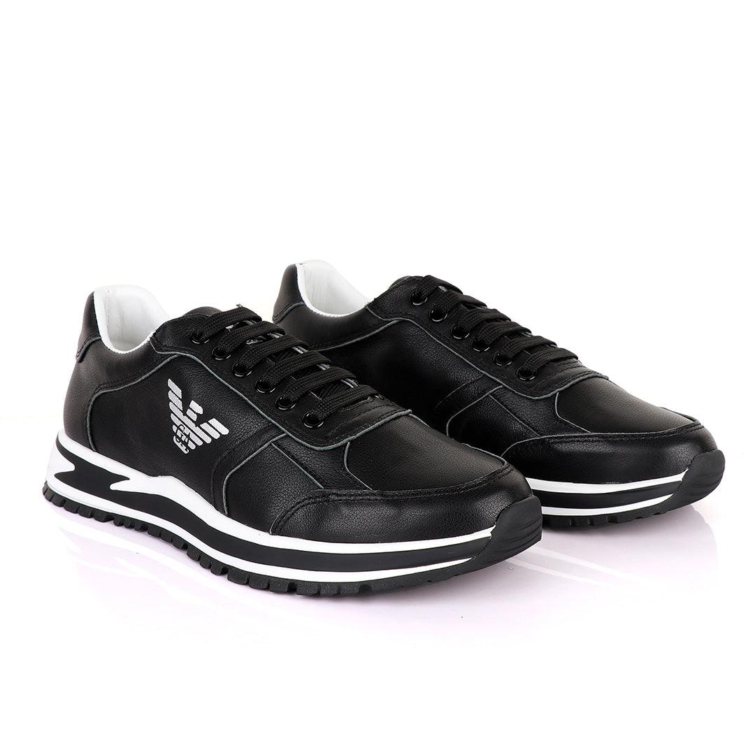 Giorgio Armani Black Leather Classic Sneakers - Obeezi