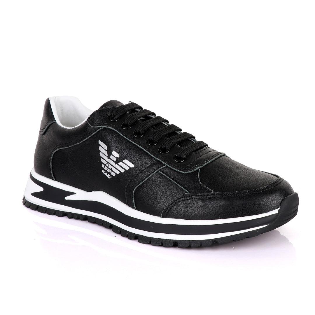 Giorgio Armani Black Leather Classic Sneakers - Obeezi