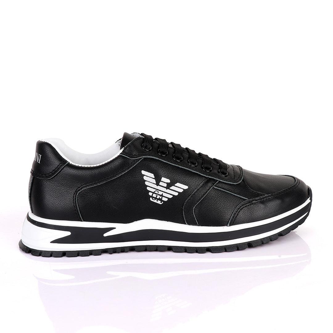 Giorgio Armani Black Leather Classic Sneakers - Obeezi