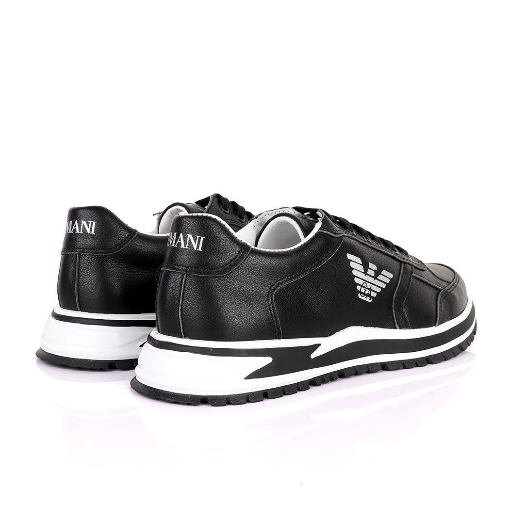 Giorgio Armani Black Leather Classic Sneakers - Obeezi