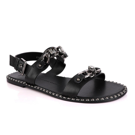 Giuseppe Zanotti Black Chain Double Stone Leather Sandal - Obeezi