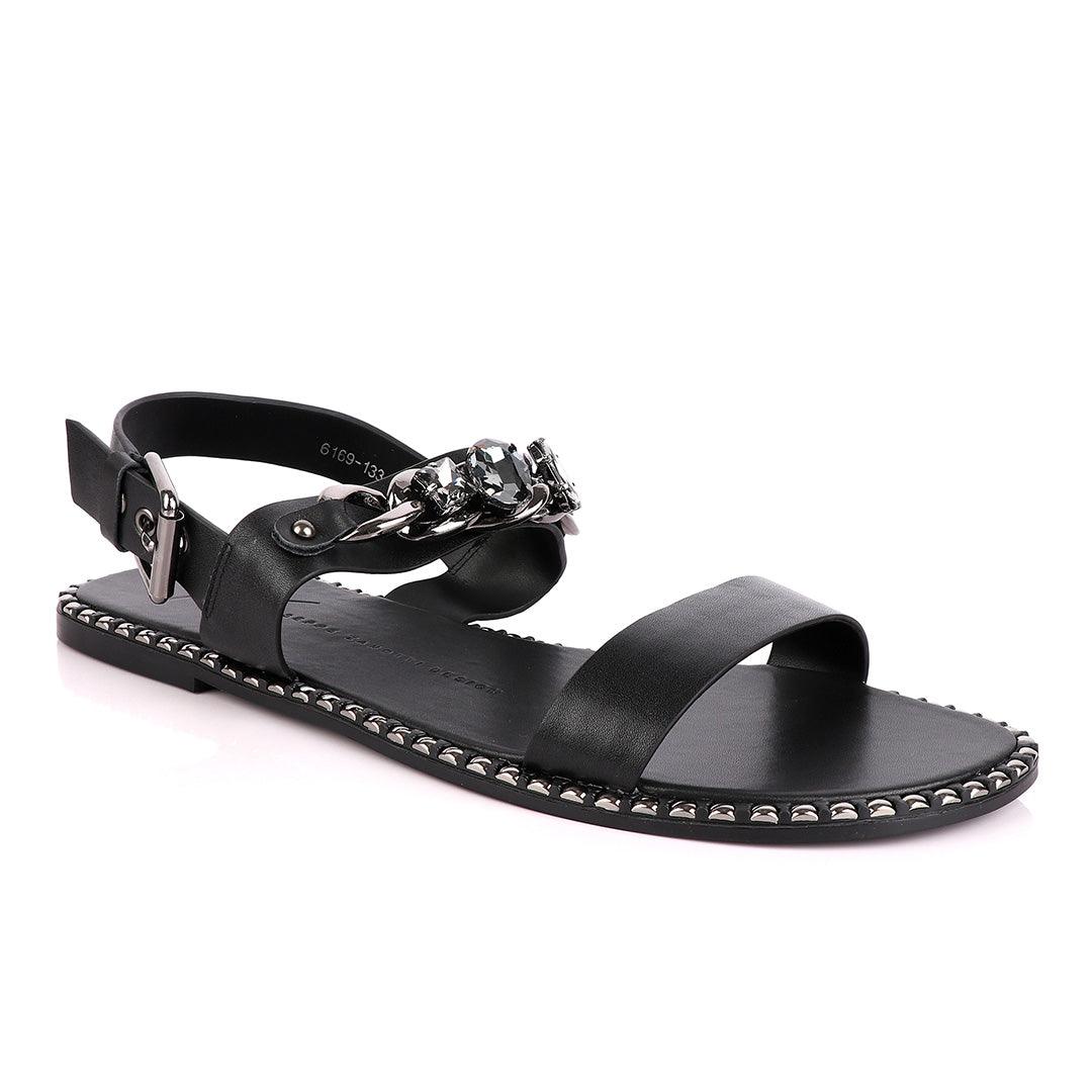 Giuseppe Zanotti Black Chain With Stone Design Leather Sandal - Obeezi