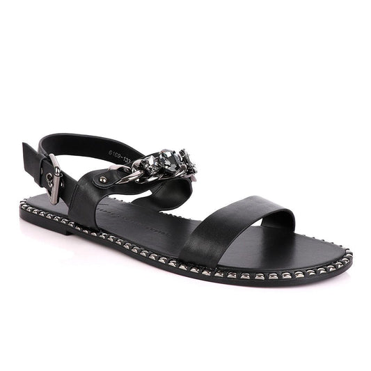 Giuseppe Zanotti Black Chain With Stone Design Leather Sandal - Obeezi