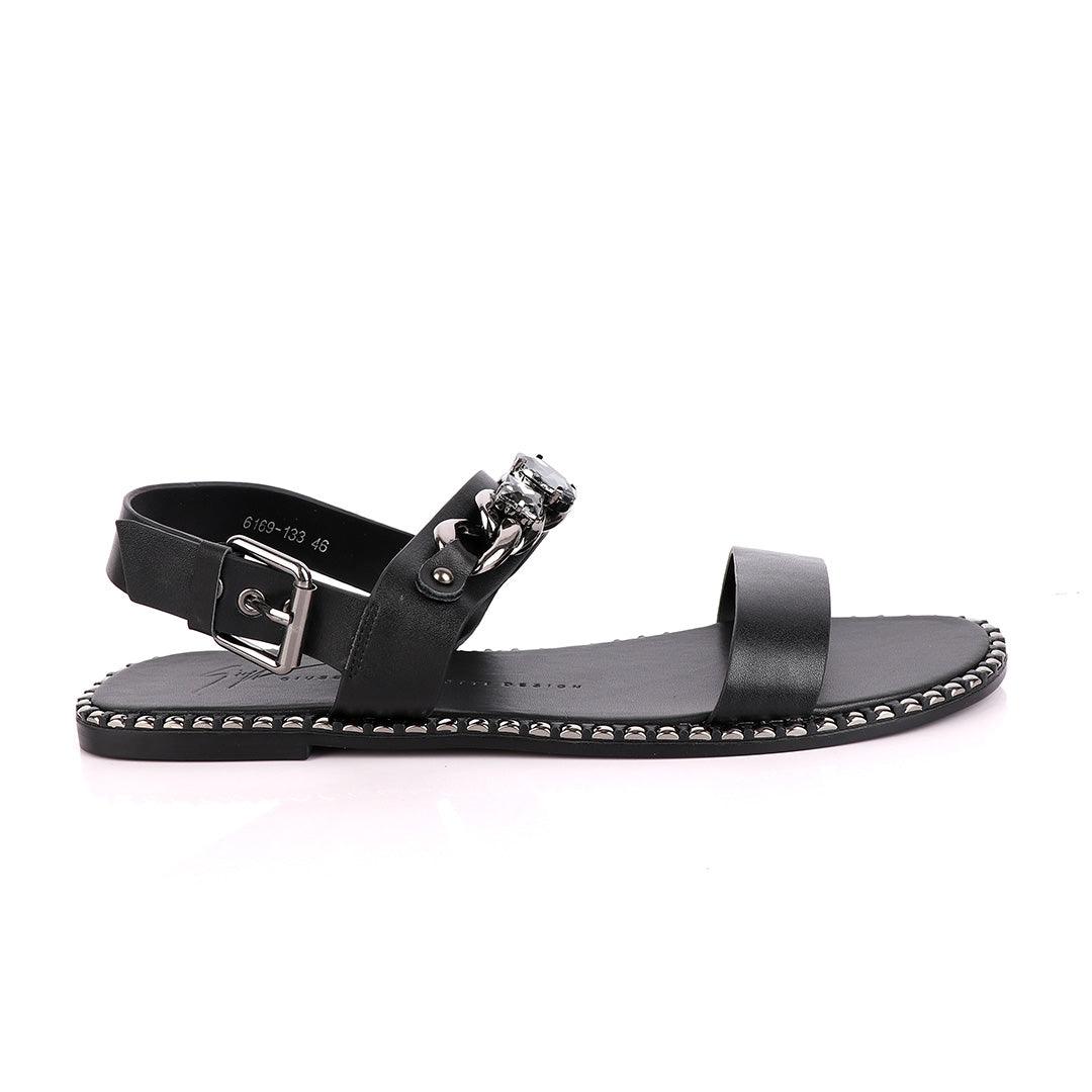 Giuseppe Zanotti Black Chain With Stone Design Leather Sandal - Obeezi