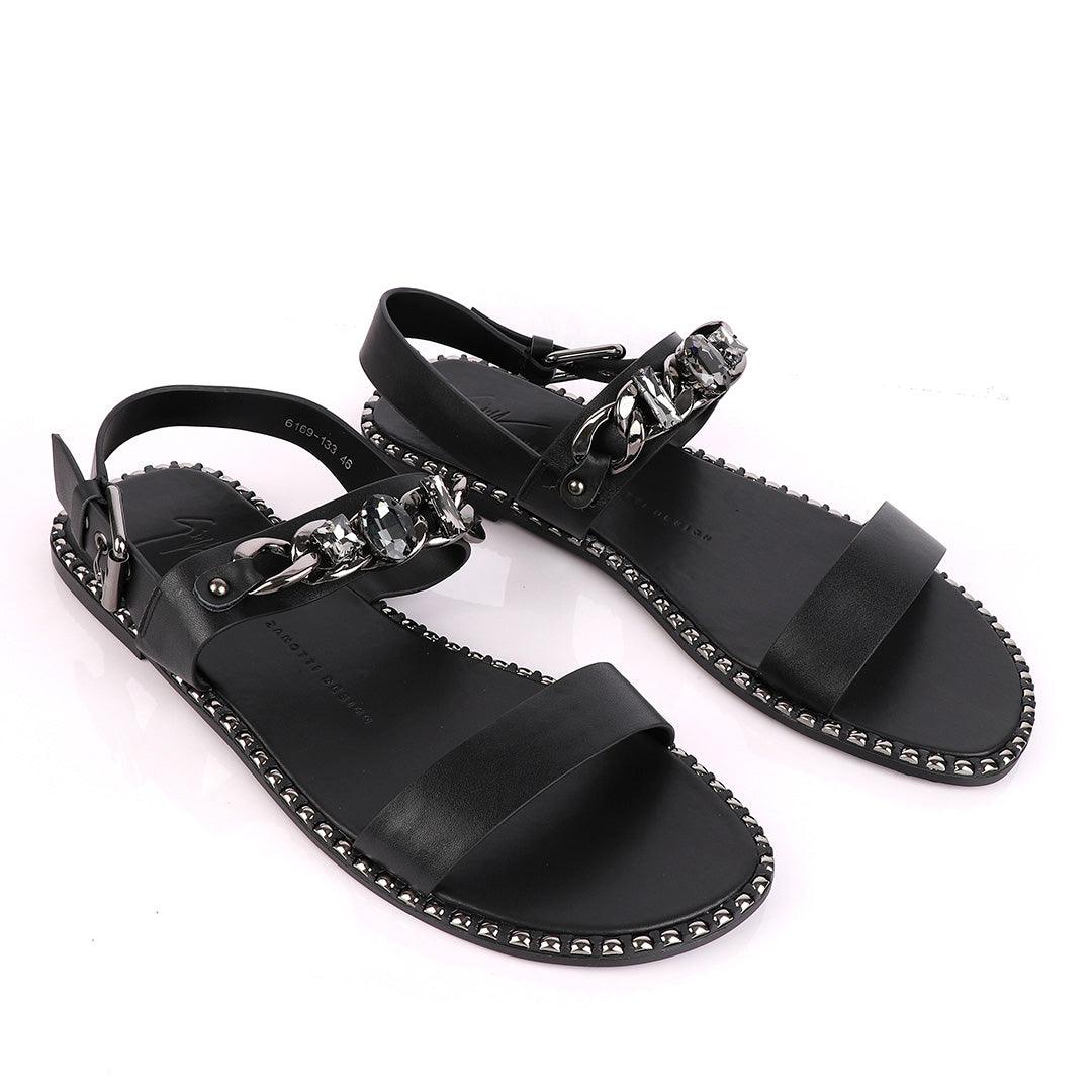 Giuseppe Zanotti Black Chain With Stone Design Leather Sandal - Obeezi