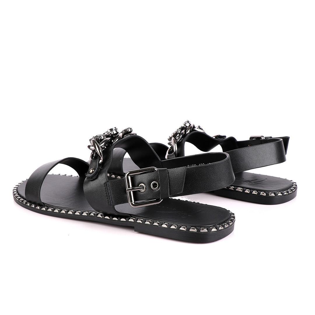 Giuseppe Zanotti Black Chain With Stone Design Leather Sandal - Obeezi