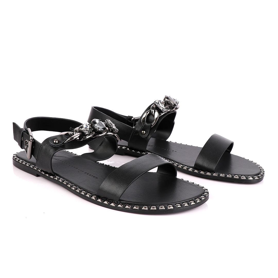 Giuseppe Zanotti Black Chain With Stone Design Leather Sandal - Obeezi