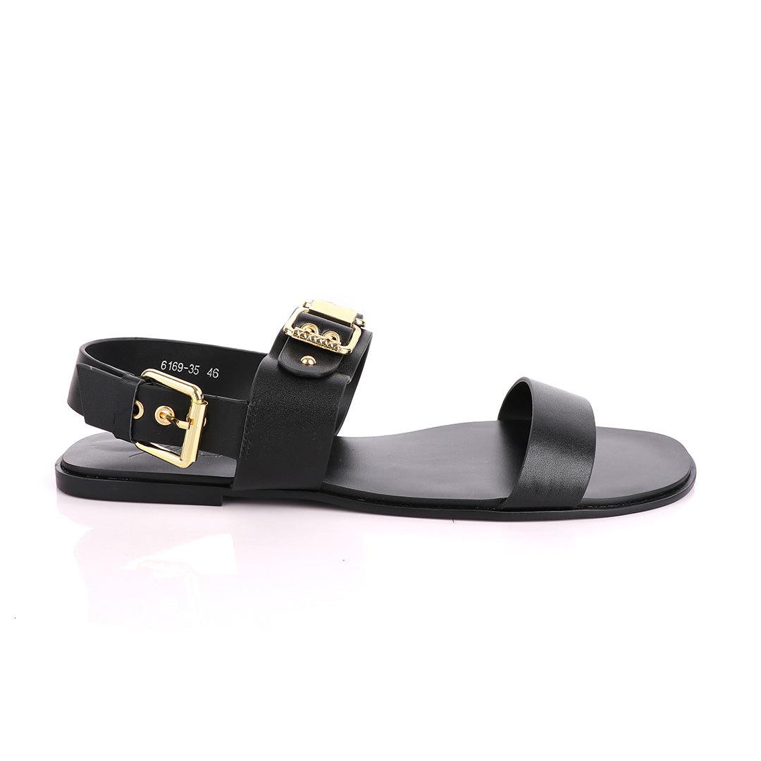 Giuseppe Zanotti Black Gold Chain Double Buckle Leather Sandal - Obeezi