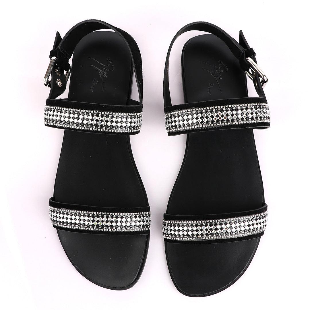 Giuseppe Zanotti Black studded Silver stone Sandal - Obeezi