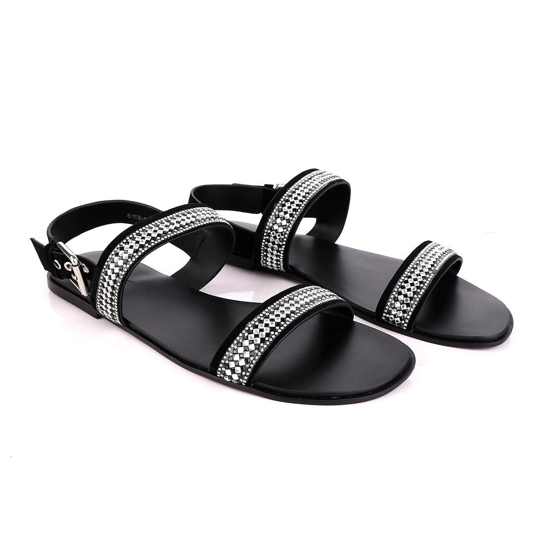 Giuseppe Zanotti Black studded Silver stone Sandal - Obeezi