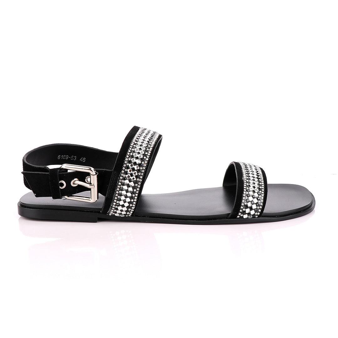 Giuseppe Zanotti Black studded Silver stone Sandal - Obeezi