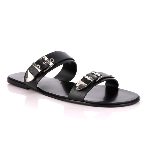 Giuseppe Zanotti Buckle Black Leather Slippers - Obeezi