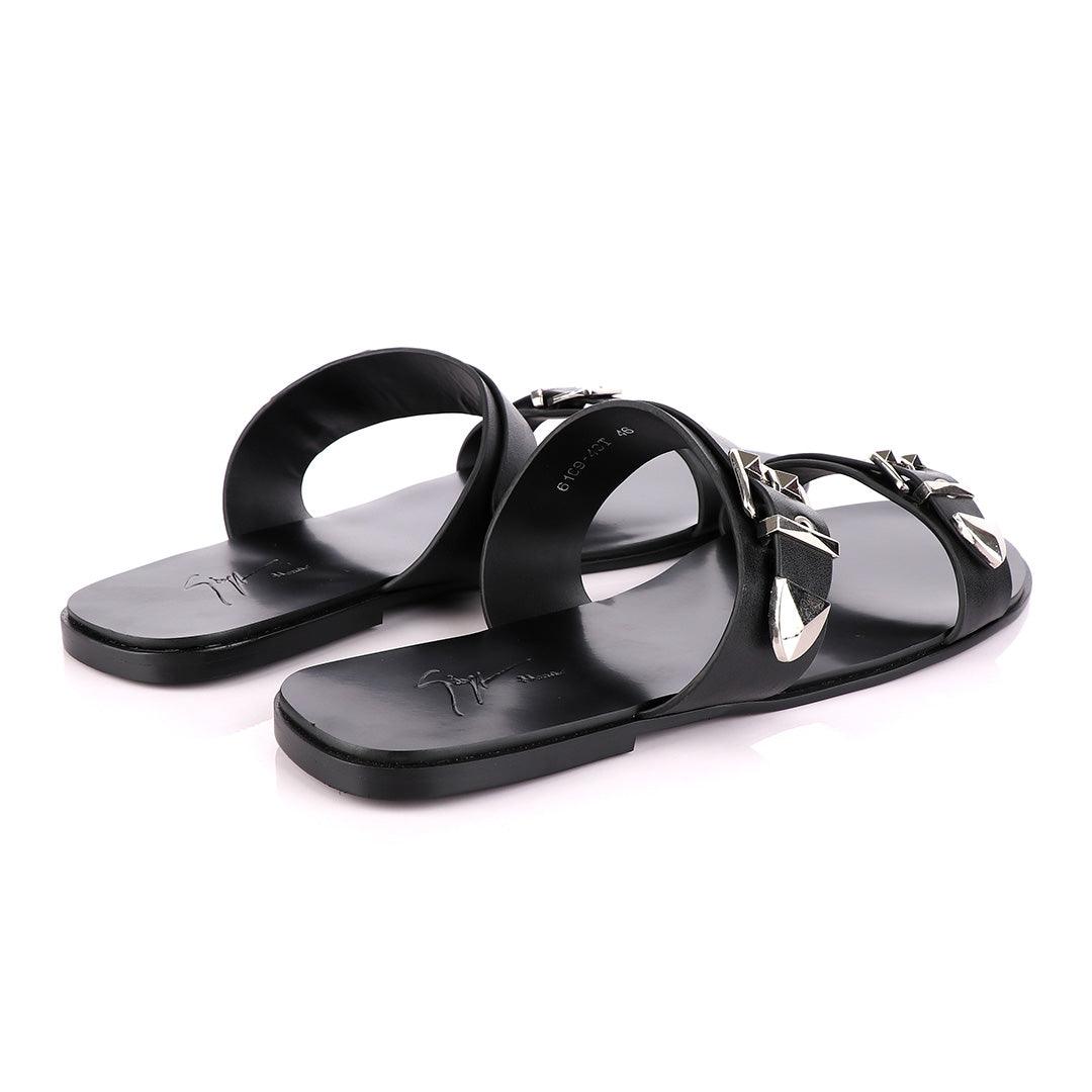 Giuseppe Zanotti Buckle Black Leather Slippers - Obeezi
