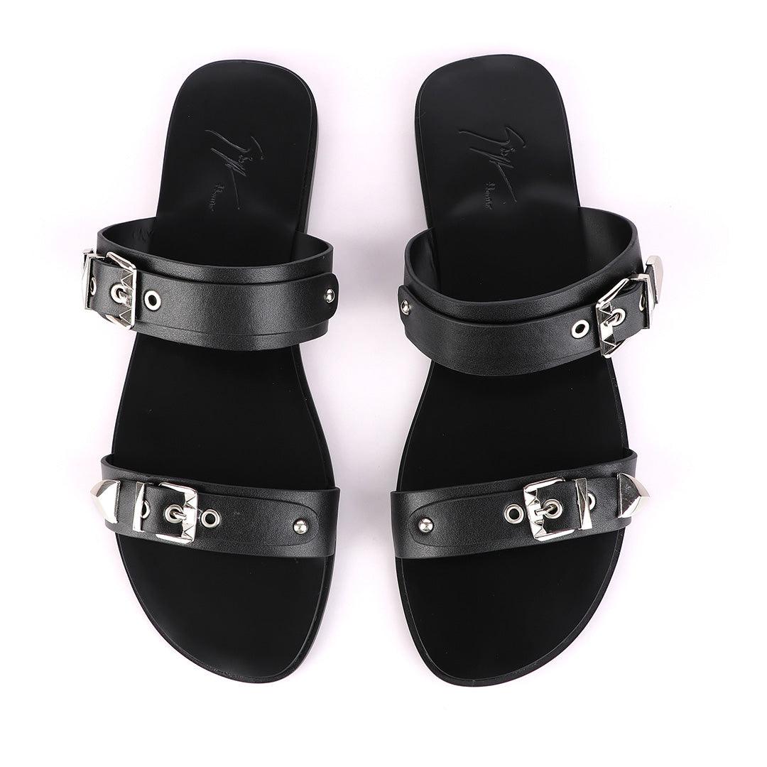 Giuseppe Zanotti Buckle Black Leather Slippers - Obeezi
