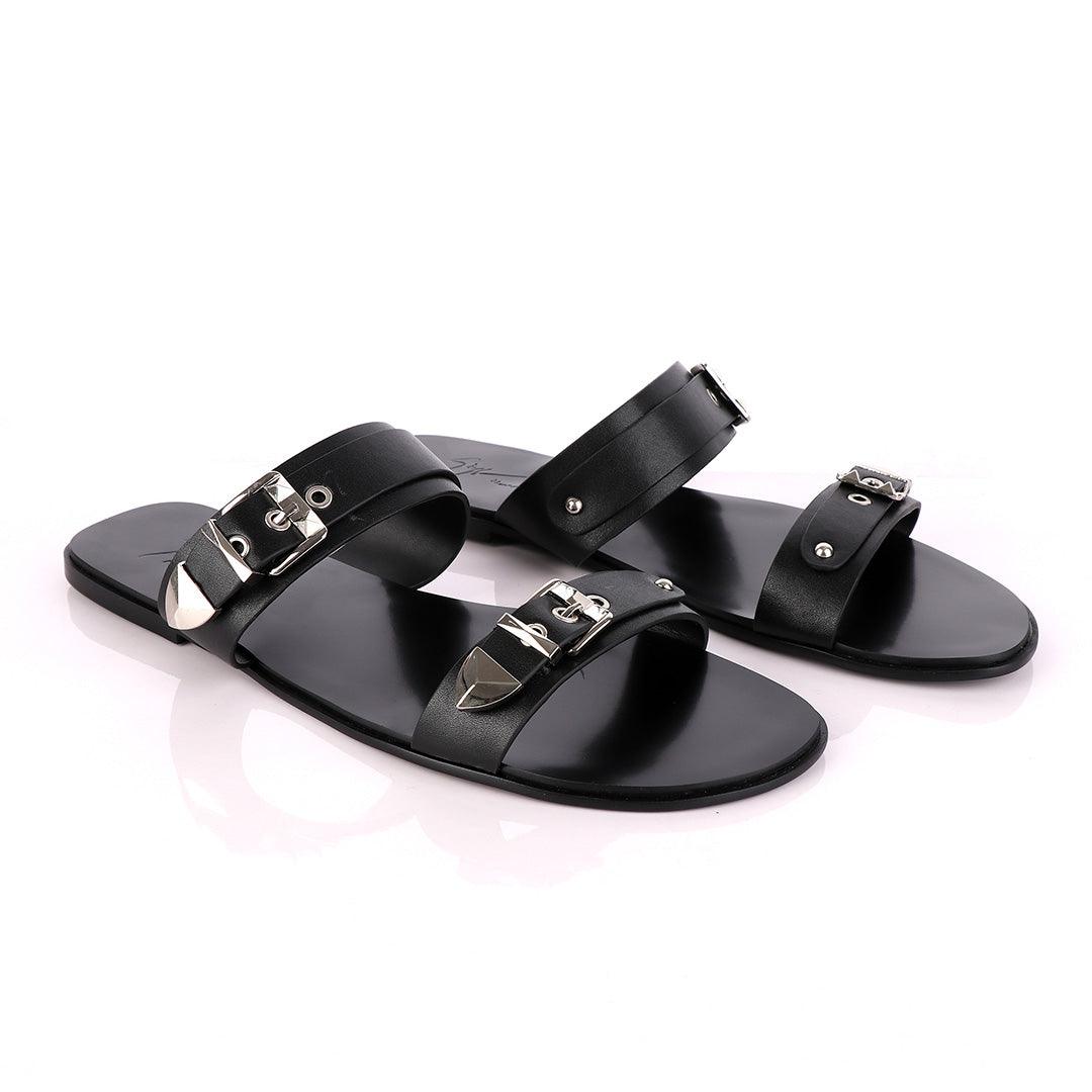 Giuseppe Zanotti Buckle Black Leather Slippers - Obeezi
