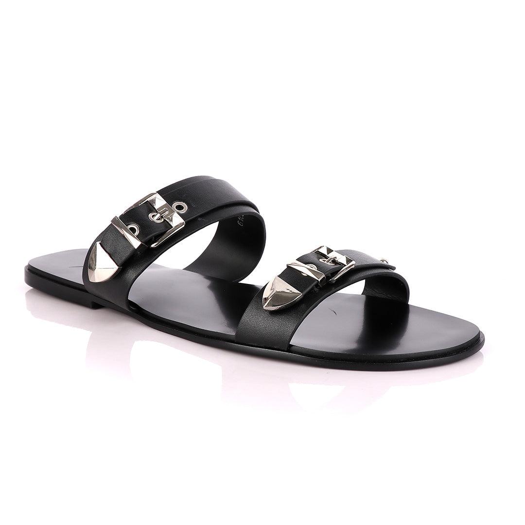 Giuseppe Zanotti Buckle Black Leather Slippers - Obeezi