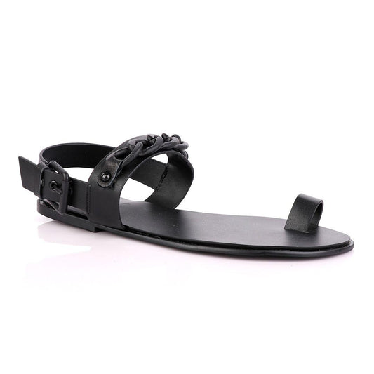 Giuseppe Zanotti Flat Chain Black Leather Sandals - Obeezi