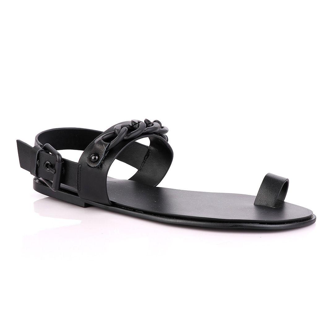 Giuseppe Zanotti Flat Chain Black Leather Sandals - Obeezi