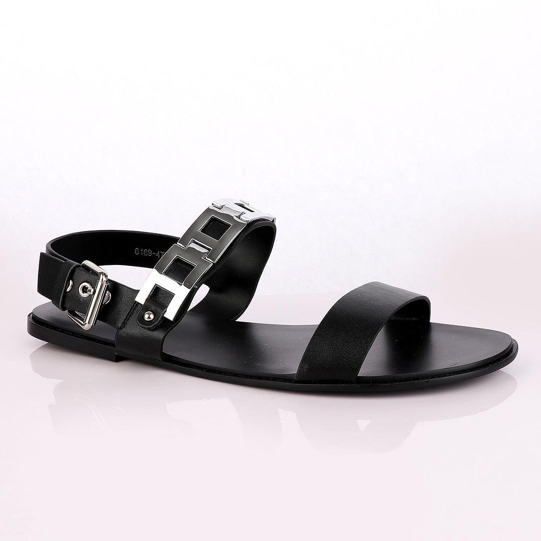 Giuseppe Zanotti Flat Sandals With White Silver Chain for Men - Black - Obeezi