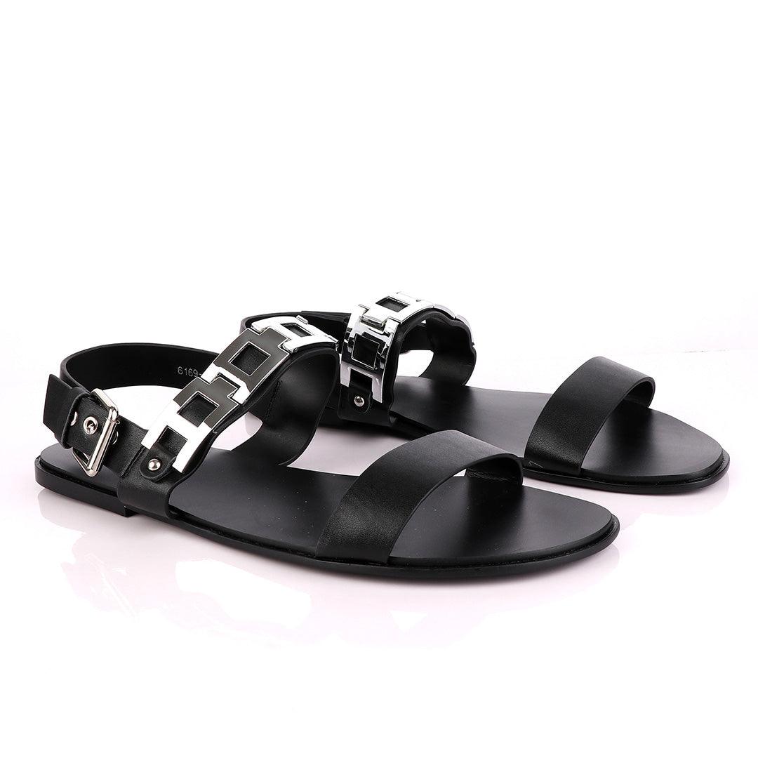 Giuseppe Zanotti Flat Sandals With White Silver Chain for Men - Black - Obeezi