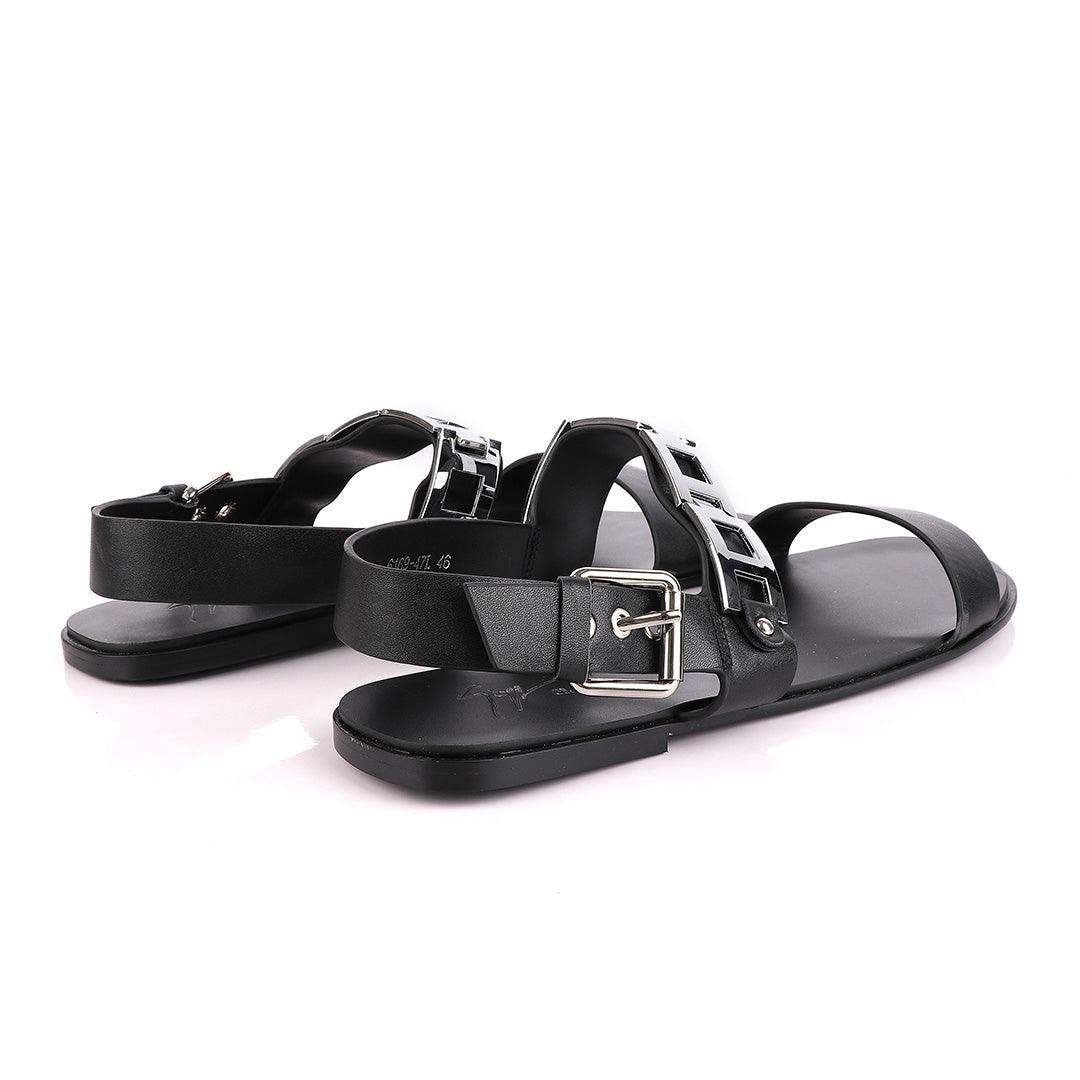 Giuseppe Zanotti Flat Sandals With White Silver Chain for Men - Black - Obeezi