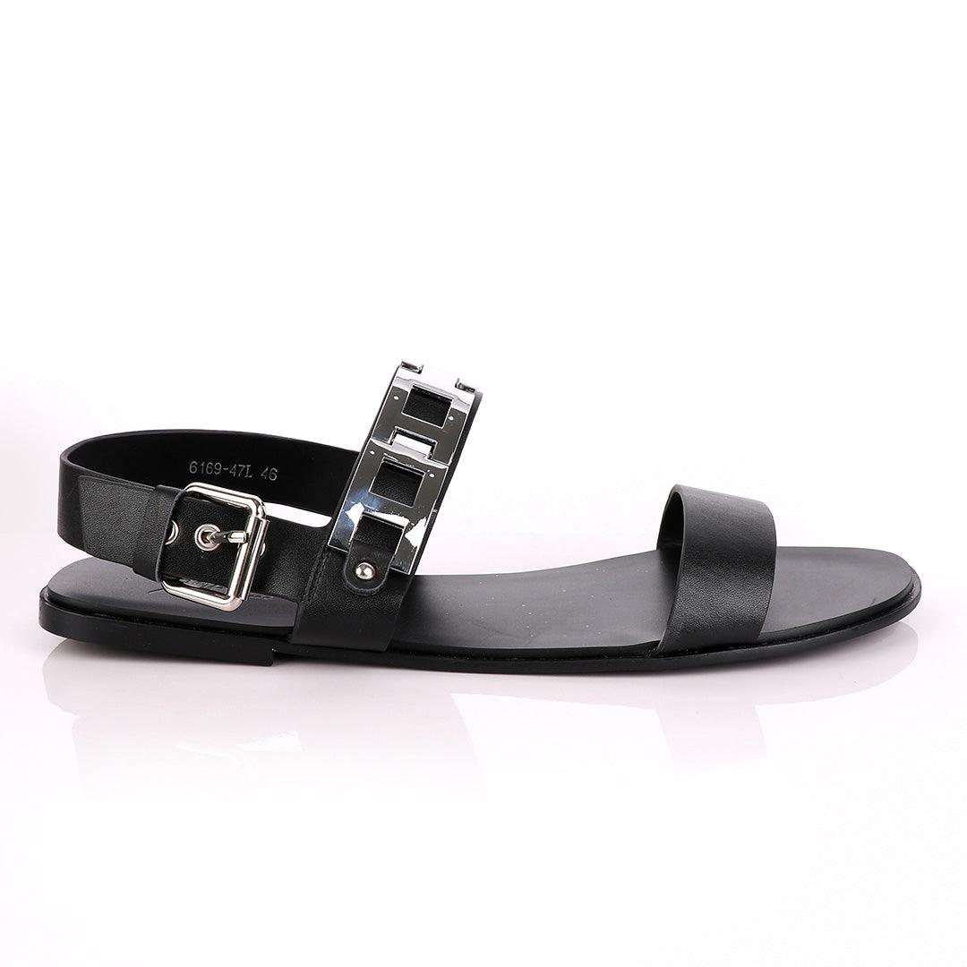 Giuseppe Zanotti Flat Sandals With White Silver Chain for Men - Black - Obeezi