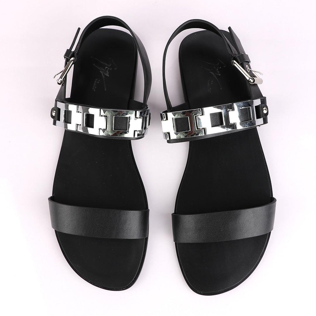 Giuseppe Zanotti Flat Sandals With White Silver Chain for Men - Black - Obeezi