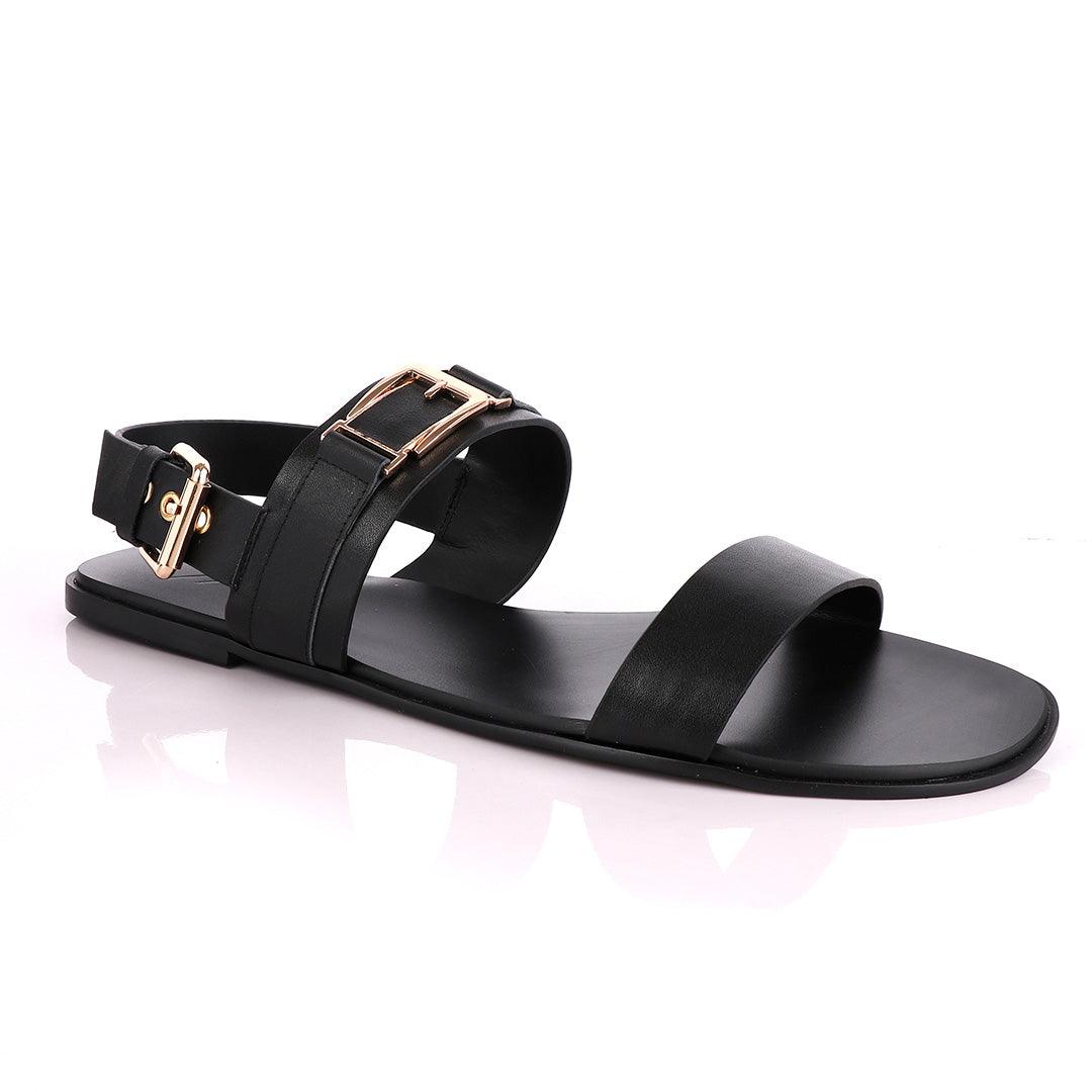 Giuseppe Zanotti Gold Buckle Black Leather Sandal - Obeezi