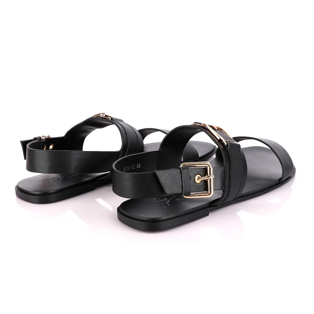 Giuseppe Zanotti Gold Buckle Black Leather Sandal - Obeezi