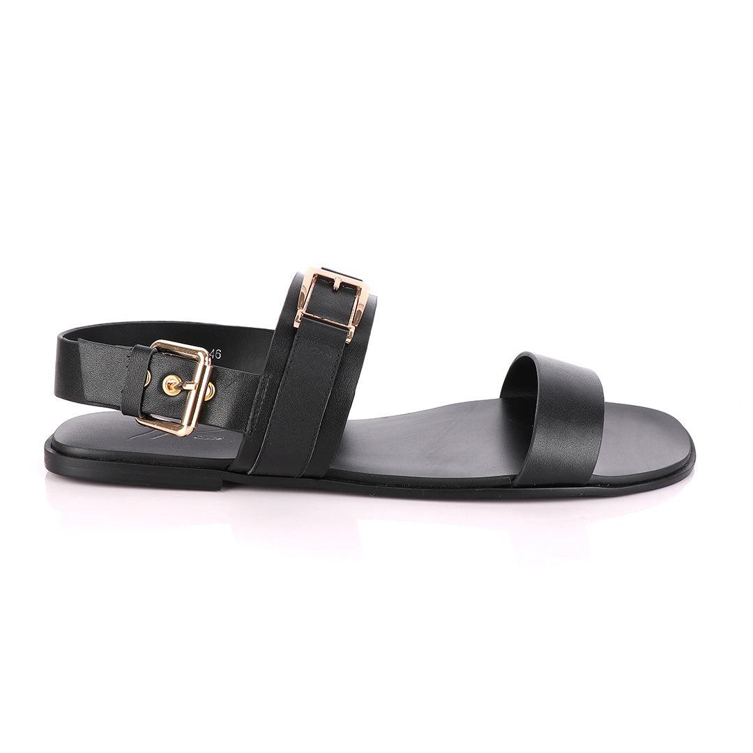 Giuseppe Zanotti Gold Buckle Black Leather Sandal - Obeezi