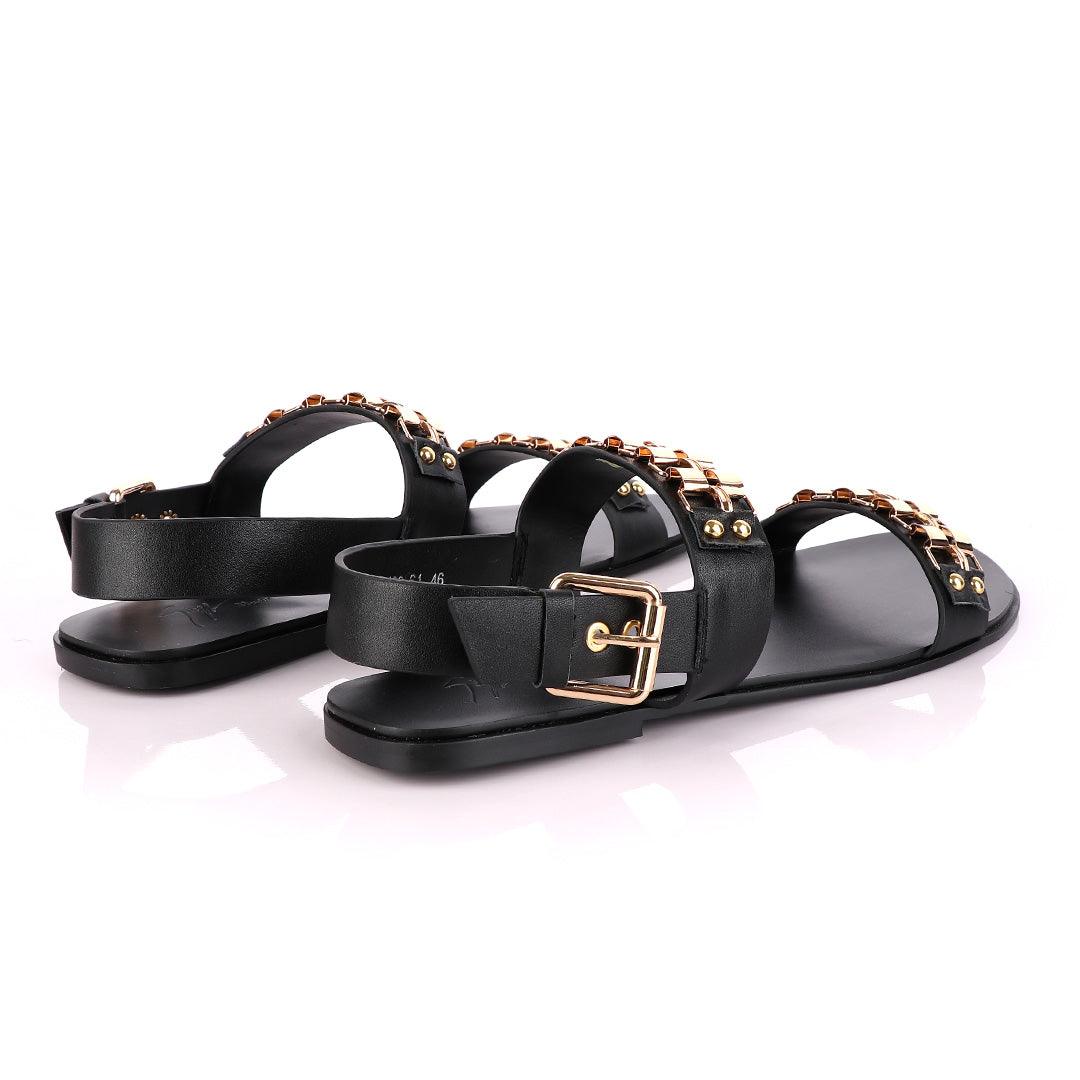 Giuseppe Zanotti Gold Curb Double Strap Sandals - Obeezi