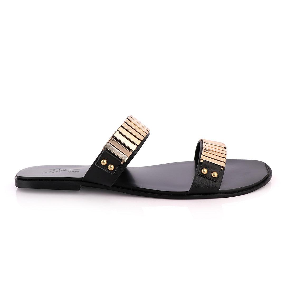 Giuseppe Zanotti Gold Figaro Double Strap Slippers - Obeezi