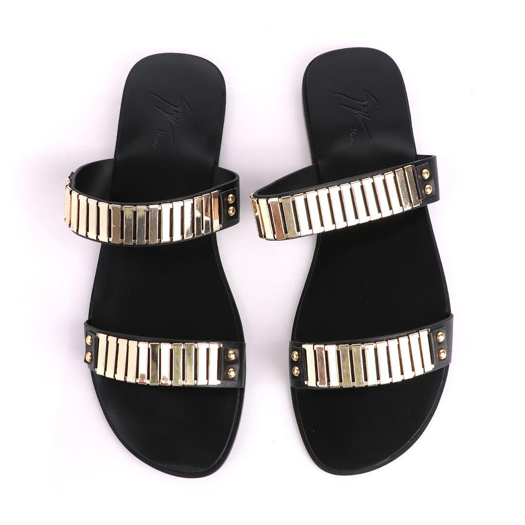 Giuseppe Zanotti Gold Figaro Double Strap Slippers - Obeezi