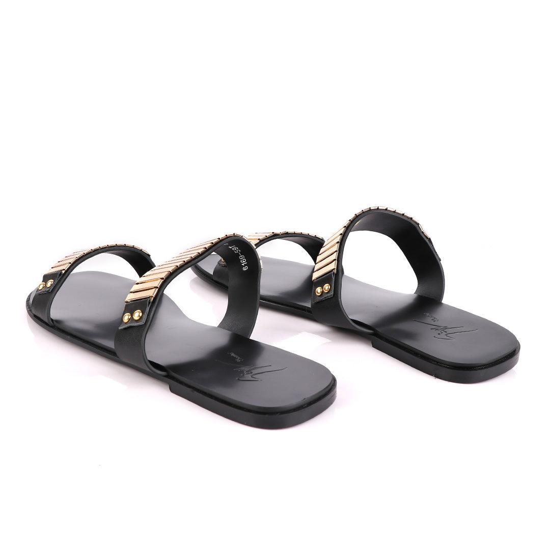 Giuseppe Zanotti Gold Figaro Double Strap Slippers - Obeezi